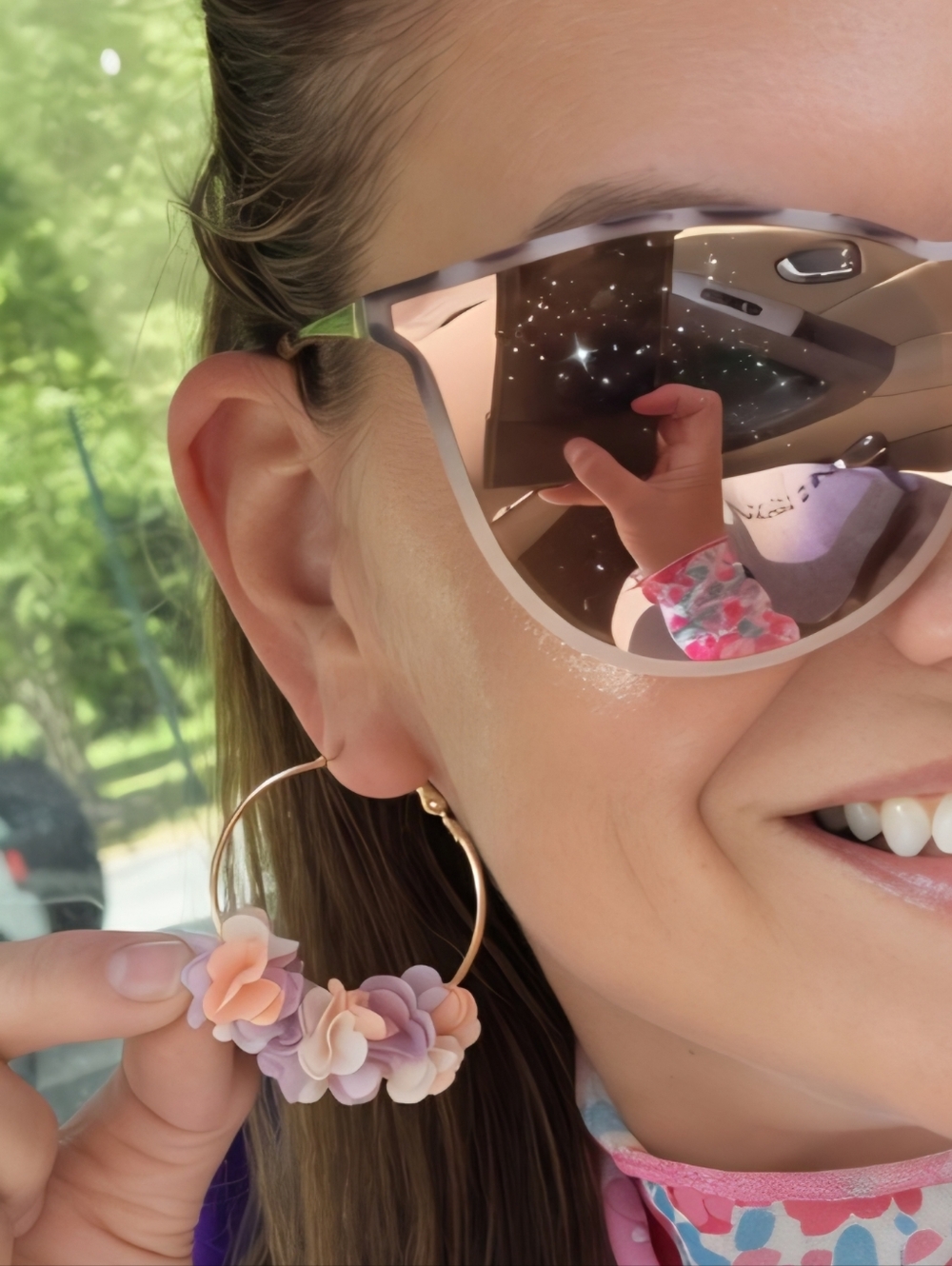 🌸 Floral Hoop Earrings - Pink Lavender Cluster (Gold Tone Metal Only)